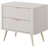 3E 3xE living.com Comodino con due cassetti, colore: Cashmere Gambe dorate,