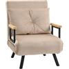 HOMCOM 4 in 1 Poltrona Letto Singolo, Poltrona Pieghevole con Schienale Regolabile in 5 Posizioni, Divano Letto con Cuscino, Seduta Imbottita, in Velluto per Casa e Ufficio, 63x73x81 cm, Beige
