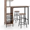 HOMASIS Set di tavolo da bar con 2 sgabelli da bar, tavolo da pranzo con supporti per calici da vino e ripiani per 6 bottiglie di vino, tavolo da bistro industriale per cucina, 120 x 40 x 121,5 cm