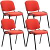 CLP Set 4 Sedie Ufficio Visitatore Ken Imbottite In Stoffa I Sedie Attese Impilabili E Imbottite I Carico Max 120 KG Colore:rosso