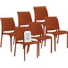 Tomaino - Sedia in Plastica Da Cucina - Set 6 Sedie Plastica Impilabili Con Braccioli Per Esterno e Interno - Sedie per Giardino, Soggiorno, Balcone o Bar - Rossa