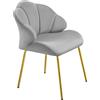 Yaheetech Sedia da Salotto Moderna Design a Conchiglia Sedia Imbottita da Soggiorno Poltrona in Velluto Camera da Letto Sedie con Schienale Gambe in Metallo Portata 136 KG Grigio chiaro/1 Pezzo