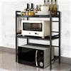 OHMG Mensola a microonde a 2 livelli, piano di lavoro da cucina con 3 ganci e supporto piatto appiccicoso,Mensola in bambù da forno,Appeso multifunzionale organizzatore scaffale da cucina