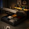 WOBOPCG Letto Matrimoniale con Contenitore 140x190, Letto Imbottito con LED Letto Contenitore con Presa USB Letto una Piazza e Mezza con contenitore Struttura Letto con Testiera Imbottita (Grigio + Lino-B)