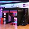 Wyibwy Letto a soppalco Gaming 140x200cm con illuminazione a LED e porta USB,letto a castello con scrivania e spazio di archiviazione multilivello,legno letto con scala nera con vano portaoggetti,nero+rosso