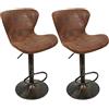 WODFARR Sgabelli da Bar Vintage, Sedia da Pranzo, Sedia Esterna, 2 Pezzi, Marrone Retrò, Pelle, Metallo, Industriale, Dritto, 47.5*34*87-109cm