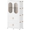 Generico Armadio modulare componibile pieghevole con ruote 198x83x53 cm - armadio plastica bianco panna con modulo trasparente appendiabiti + 2 moduli chiusi - guardaroba salvaspazio per camera letto, casa mar