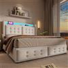 Autheria Letto Matrimoniale con Contenitore 180x200 cm con LED e USB C, Letto una piazza e mezza con Testiera e Vano Portaoggetti, Letto Contenitore con rete a doghe, Struttura Letto Matrimoniale