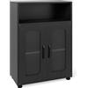 LIFEZEAL Mobiletto Bagno Salvaspazio, Armadietto Bagno da Terra, con Ripiano Regolabile, 2 Ante, Scomparto Aperto, Antiribaltamento, Moderno, Basso, Cucina, Soggiorno, in Legno, 60x30x83cm (nero)