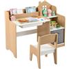 LIFEZEAL Tavolino Bambini, in Legno, Tavolino e Sedie per Bambini, 3-12 Anni, Scrivania per Bimbi, con Libreria, Tavolo con Cassetti in Plastica e in Tessuto, Set Scrivania per Cameretta (naturale)