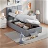 Wyibwy Letto imbottito 90x200 cm,letto contenitore idraulico,multifunzionale letto singolo con tessuto di lino,con Testata regolabile,adatto per adulti e ragazzi,Grigio