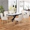 Soweiz Sedia da pranzo in velluto, Lussuosa, Soggiorno, Camera da letto, Sedia lounge con Quattro gambe di supporto in metallo dorato, Con braccioli e piedini regolabili, Supporto lombare (6, Beige)