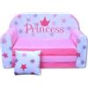nana shop Divano Principessa per Bambini 3 in 1- Mini Divanetto Pieghevole con Funzione Letto, Poltroncina in Morbido Velluto Rosa per Cameretta