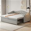 NNJN Letto imbottito divano letto allungabile, 90 x 200 cm, con porta USB, forma classica con bottoni con rete a doghe, letto multifunzione, letto per gli ospiti, tessuto di lino (materasso non