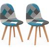 IDMarket - Set di 2 sedie da pranzo scandinavo con motivo patchwork blu SARA