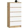 Home Collective Cassettiera in rovere Artisan bianco con 5 cassetti capienti, larghezza 60 cm, altezza 121 cm cassettiera camera da letto corridoio soggiorno organizer cassettiera credenza in legno credenza mobile