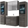 Mirjan24 Udine II - Set di mobili da bagno con lavabo e sifone, bagno moderno, completo, con specchio, mobiletto per lavabo, armadietto alto, senza illuminazione, Bodega