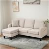 MURUL Divano angolare a forma di L con chaise longue - divano a 3 posti, tessuto in lino di cotone traspirante, ideale per soggiorno, appartamenti e uffici, gambe in plastica, design modulare (beige)