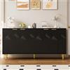 Moimhear Credenza per soggiorno, cassettiera con 4 ante maniglie dorate spazzolate e gambe da tavolo lucide armadio comodo, dimensioni: 160 x 40 x 80 cm (larghezza x profondità x altezza) (nero+oro)