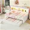 YuQozii Divano letto, letto giornaliero, 90 x 200 cm, illuminazione ambiente telecomandata, vano portaoggetti sul letto, letto estraibile, presa + USB, senza materasso (bianco)