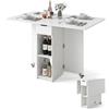 RELAX4LIFE Tavolo da Pranzo Pieghevole e Multifunzionale con 2 Mensole, Cassetto e Ante Ribaltabili, Ruote Bloccabili per Movimento e Stabilità, Console Espandibile per Cucina, Soggiorno (Bianco)
