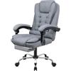 rattantree Sedia da Ufficio Ergonomica con Poggiapiedi Telescopico, Sedia Ufficio con Schienale Alto, Poltrona Ufficio con Ampia Seduta Imbottita, Altezza Regolabile per Ufficio Maision, cotone e lino, Gris