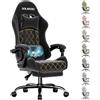 SOLAVERO Sedia Gaming Massaggiante in Tessuto Suédine, Poltrona Gaming Ergonomico con Supporto Lombare, Sedia Gamer con Poggiapiedi Telescopico, Portata 150kg, Nero