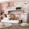 Moimhear Letto a castello per bambini, letto matrimoniale, 90 x 200 cm+140 x 200 cm, letto infantile multifunzionale, con lavagna e cassetti, senza materasso (colore bianco e legno)
