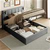 MOTUZP Letto matrimoniale imbottito da 160 x 200 cm con lampada da lettura, letto con cassetti con testiera e soppalco, letto funzionale per giovani, senza materasso