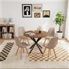 GrandCA HOME Set da pranzo Tavolo da pranzo con 4 sedie, Tavolo da pranzo rotondo in legno 100 * 100 * 75 cm, 4 sedie con schienale alto, Gambe in legno di faggio, (Marrone scuro + Kaki)
