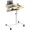 OXFENSEE Tavolo per computer portatile regolabile in altezza, regolabile in altezza, piccolo tavolino da scrivania mobile con ruote, con slot per tablet (colore legno, 60x40x59-89cm)