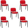 SEDIAOFFICE - 5 Sedie Ufficio Senza Ruote, Sedia Scrivania Ergonomica, per Studio, Sala D'Attesa, Sala Riunioni e Conferenze, Comoda Sedia Ufficio in Tessuto Economica (Base, Rosso)