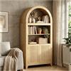 Bueuwe Libreria con ante, armadio alto ad arco in rattan, libreria in legno con 3 ripiani aperti, per soggiorno, camera da letto, ufficio, cucina
