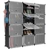 HOMASIS Armadio Modulare per Scarpe con 12 Cubi e Ganci, Organizzatore Portatile per Scarpe per 48 Paia con Porta, Scarpiera Plastica per Ingresso e Corridoio, 124 x 32 x 125 cm (Nero)