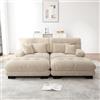 Rvjiahe Cloud divano angolare per soggiorno, divano doppio in ciniglia con 2 cuscini lombari e 2 cuscini decorativi, divano imbottito con ampie bracciole e 2 pouf (marrone chiaro+2 posti)