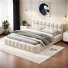 Julyue Letto Matrimoniale 140x190cm, Letto Imbottito con Testiera Imbottita, con Rete a Doghe in Legno, lino (Beige, 140x190cm)