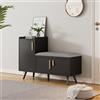 Sweiko Armadio in rattan con 2 ante, credenza con ripiani regolabili, scarpiera con manici in metallo e gambe in legno massello, armadietto (B100/T34/H69 cm)