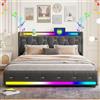 XMETPR Struttura letto in velluto 140x200cm con 1 USB e 1 Type-C, grigio | Altoparlante Bluetooth, stazione di ricarica, luci a LED, letto imbottito, doghe in legno silenziose, senza materasso
