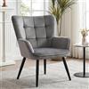 Ckaff Poltrona Salotto Scandinava, Poltrona Camera da Letto in Velluto, Poltroncina Imbottita Sedie Sala da Pranzo con Braccioli per Soggiorno Camera da Letto Sale da Pranzo, Grigio