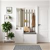 MIOOSUT Mobile d'ingresso con specchio, set di mobili da ingresso spogliatoio, con pannello appendiabiti, specchio e sgabello per scarpe, per ingresso, camera da letto, soggiorno (bianco, 100 x 40 x 180)