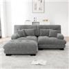 Rvjiahe Cloud Divano ad angolo per soggiorno, in ciniglia, doppio divano con 2 cuscini lombari e 2 cuscini decorativi, divano imbottito con braccioli larghi e pouf (grigio+2 posti)