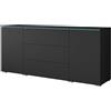 PIASKI Cassettiera 150 cm Vera, cassettiera, illuminazione a LED opzionale, cassettiera, mobili da soggiorno moderni, (illuminazione a LED, nero opaco)