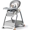 Veitoalioy Pelle PU Seggiolone, Seggiolone Pappa 0 36 Mesi, Sedile da Pranzo Multi-funzionale e Multi-ingranaggio Regolabile, Sedili Per Pasti Dotati Di Ruote e Piatti Staccabili (808 Grey)