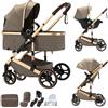 BEBBY passeggino trio, combinazione passeggino 3 in 1 cittadino con passeggino portatile con neonato pieghevole di lusso con modello ad alta vista (H9-BROWN, H9)