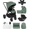 BabyVoyage passeggino 3 in 1, passeggino reversibile, Ruota rotante a 360°, Passeggino con chiusura veloce, seggiolino auto per neonati (da 40 a 85 cm)-vie 0-48 mesi Fino a 26 kg-verde
