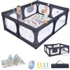RELAX4LIFE Recinto Bambini 189 x 158 cm con Base a Ventosa, Materassino Pieghevole, Box Giochi, 4 Anelli e 50 Palline, 2 Entrate Laterali, Tasca Portaoggetti e Borsa Trasporto, Rete Traspirante