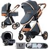 Magic ZC Passeggino Trio, Passeggino 3 in 1 con Doppia Modalità Push Reversibile, Trio Neonati con Grande Navicella, Carrozzina per Neonati in Alluminio Pieghevole (V9 Blue)