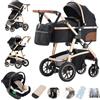 Gcarebb Passeggino 3 in 1, Passeggini Cittadini Con Seggiolino Auto, Passeggino Canna Maniglia Regolabile in Altezza, Passeggini Combinati Paesaggio Alto Telaio in Alluminio Adatto Per 0-4 Anni