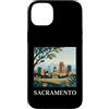 Sacramento Travel Art Studio Custodia per iPhone 14 Plus Arte urbana retrò dello skyline del Campidoglio di Sacramento, California
