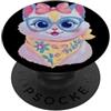 Kawaii Whimsical Pastel Feline Face Grap Simpatico gatto ritratto amante degli animali grafica blu occhiali rosa PopSockets PopGrip Adesivo